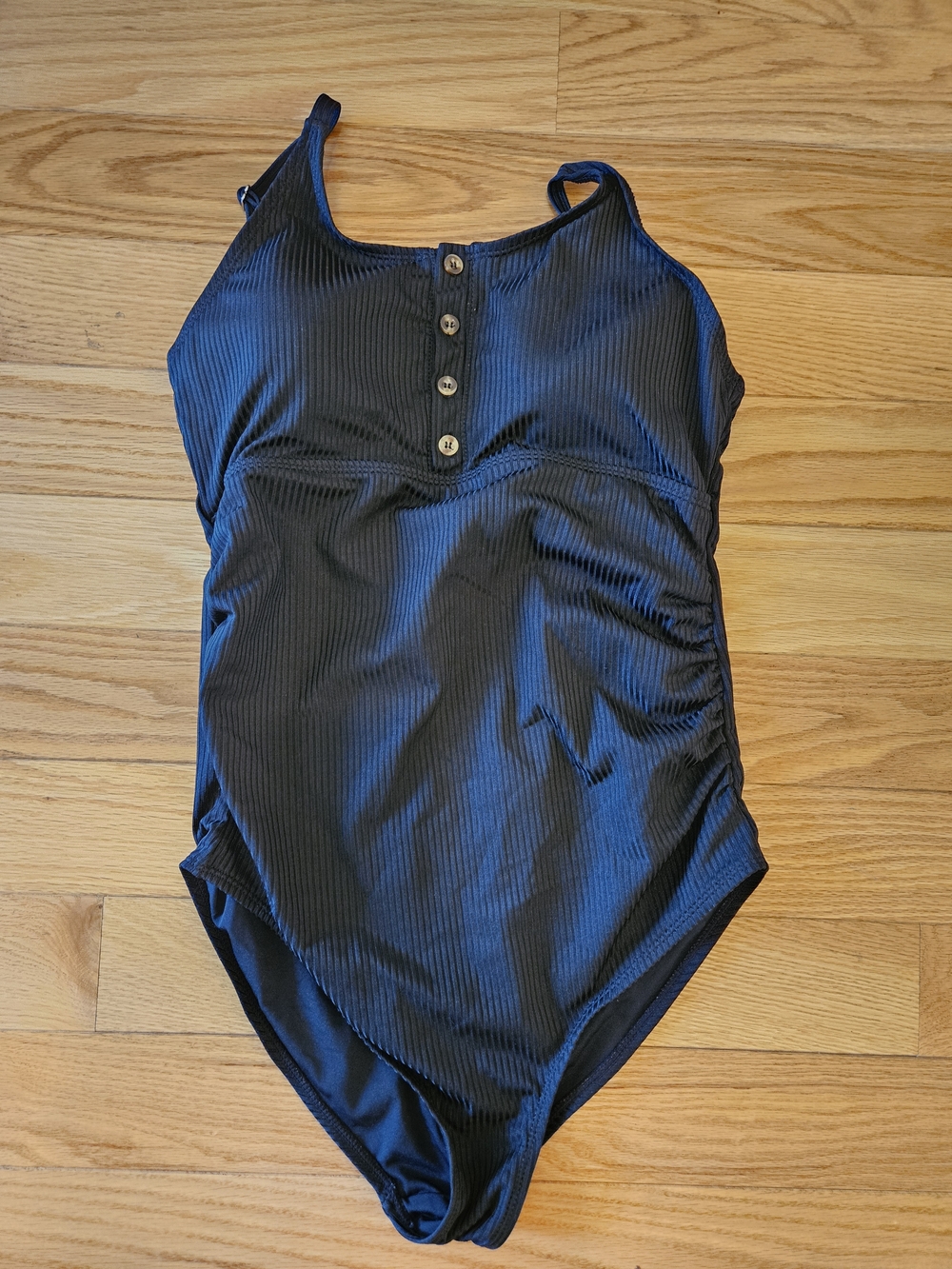 MATERNITY Ribbed Black One-Piece Swimsuit with Front Buttons